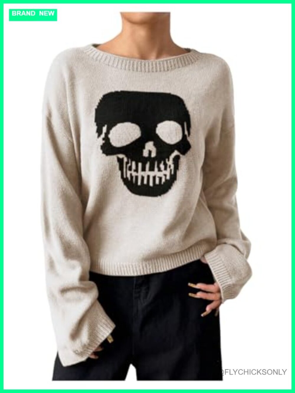 Women's Skull Print Crew Neck Pullover Sweater